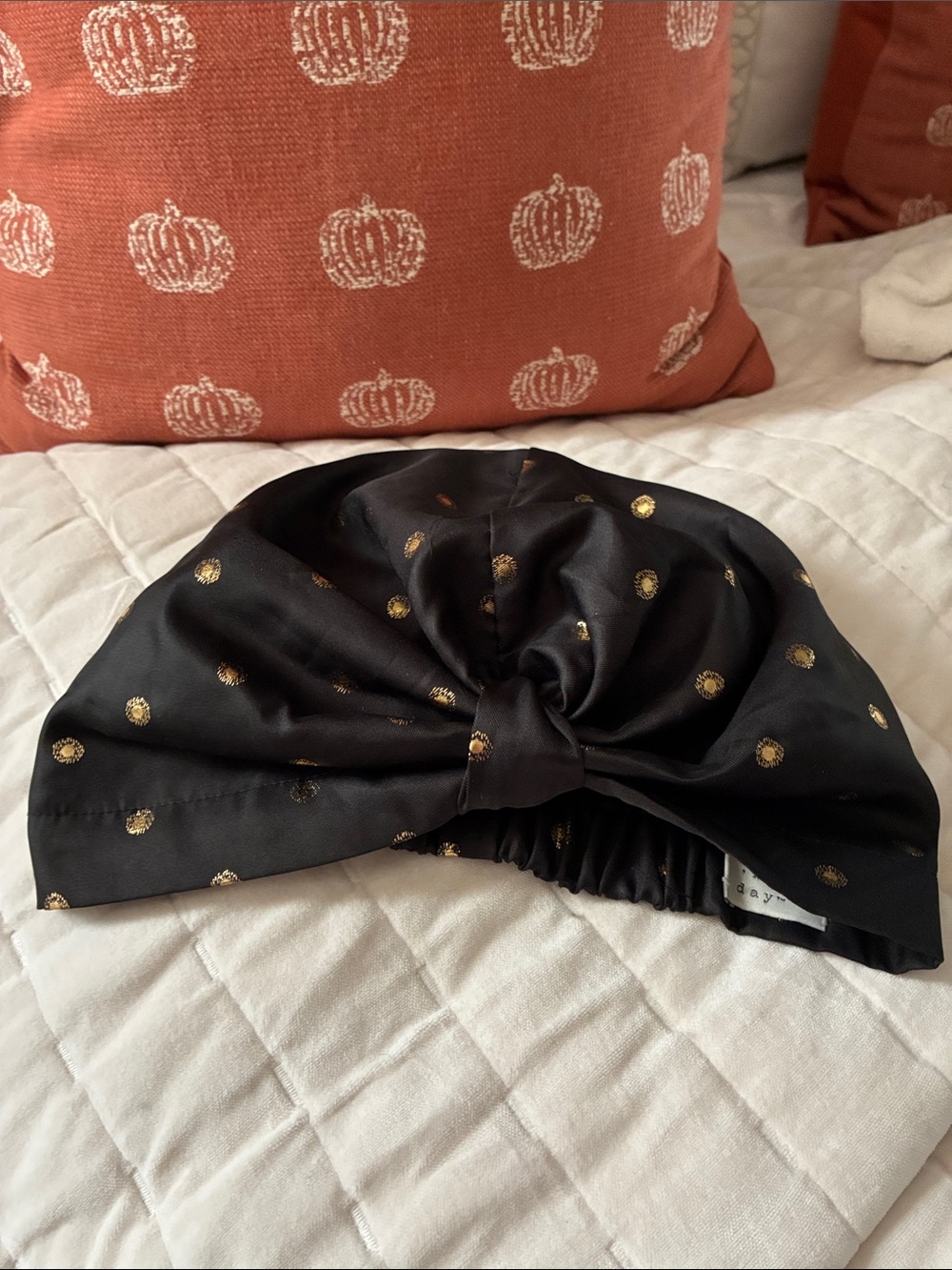 A New Day Black Satin Knotted Headband Gold Metallic Dot